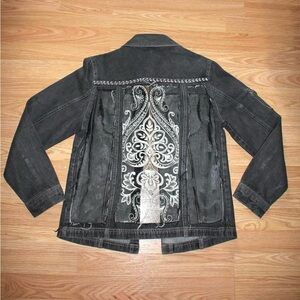 Embroidered Dark Wash Denim Jacket